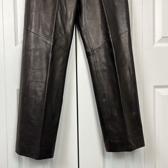 DANIER Lined Black Leather Straight Leg Side Zipper Pants‎ Size 4 - Picture 3 of 15